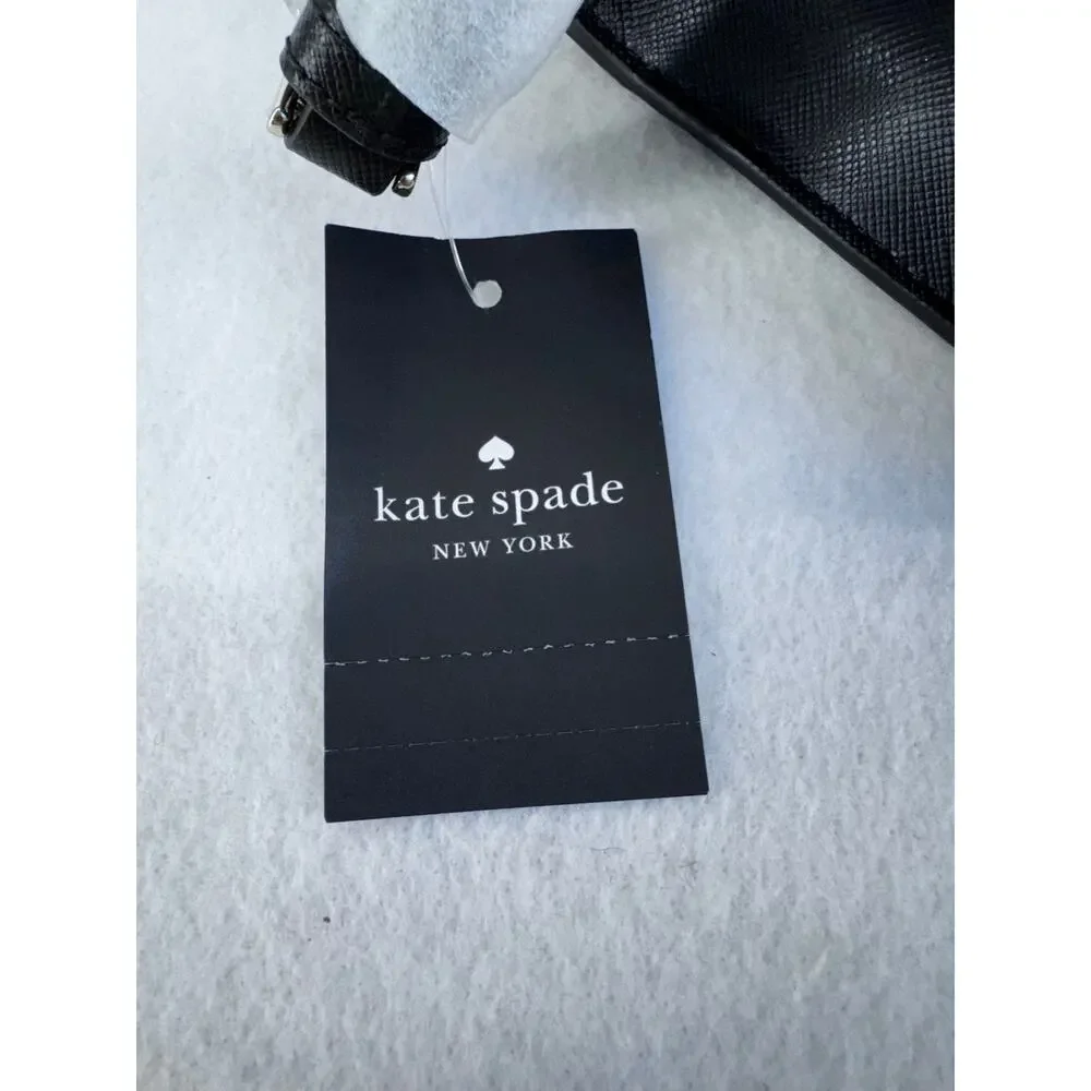 Kate Spade Madison Saffiano Leather Flap Crossbody Black  Strap Bag gold chain
